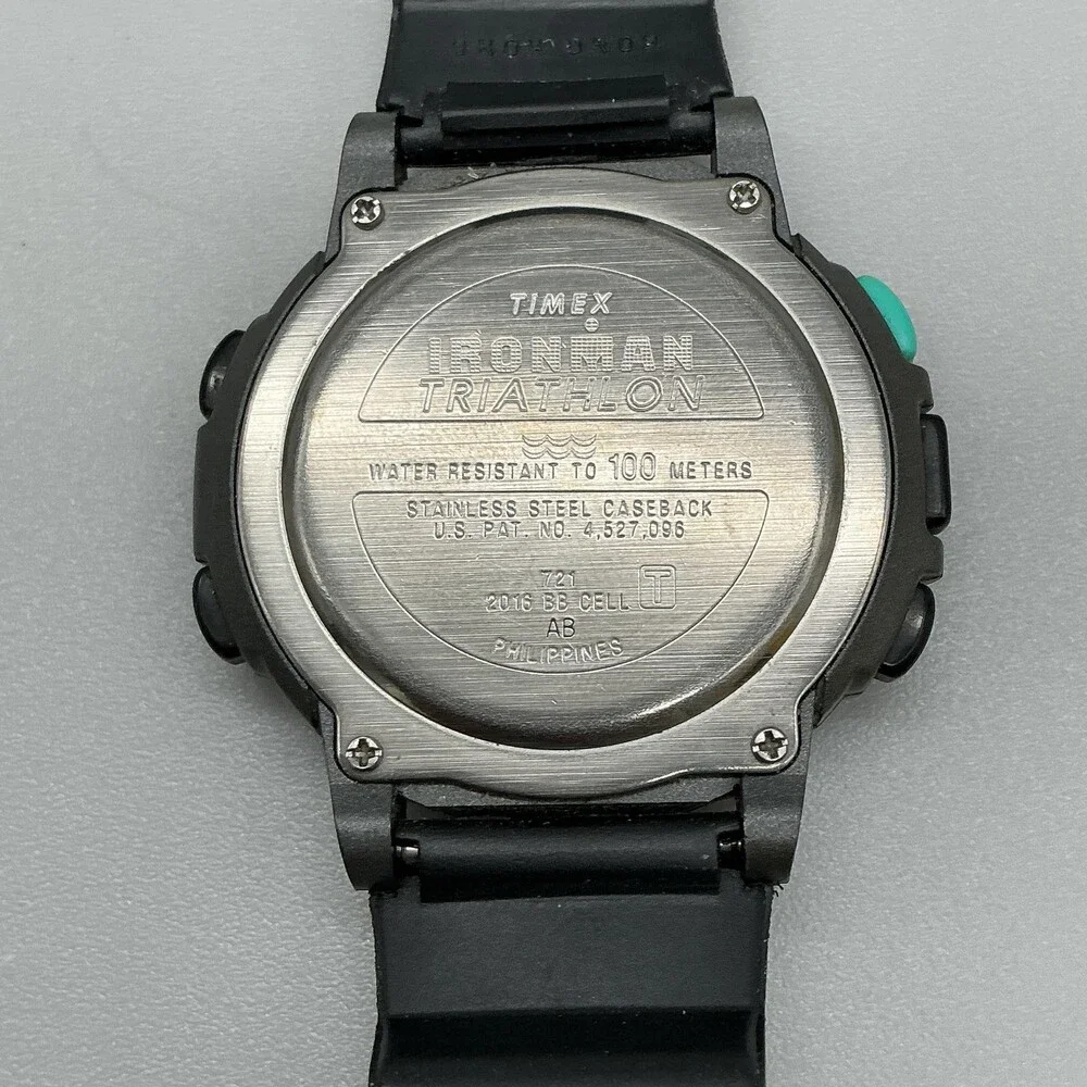 Vintage Timex Ironman Triathlon Mens Watch 44mm Gray Digital 100 Lap Indiglo
